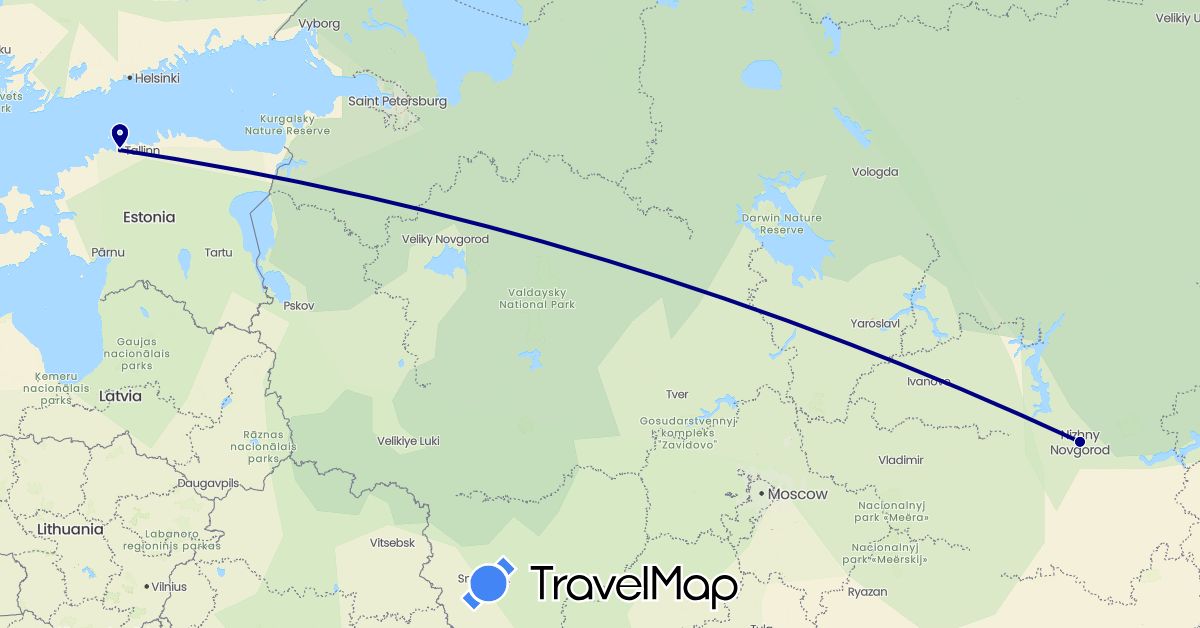 TravelMap itinerary: driving in Estonia, Russia (Europe)